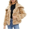 thumbnail image 3 of QATAINLAV Womens Faux Fur Coat Fleece Cropped Lapel Jacket Long Sleeve Plush Warm Thickening Coats Warm Winter Open Front Jackets, Khaki, XXL, 3 of 9