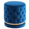 thumbnail image 1 of Ottomane ronde velours pivotant à 360°, bleu/or, 1 of 3