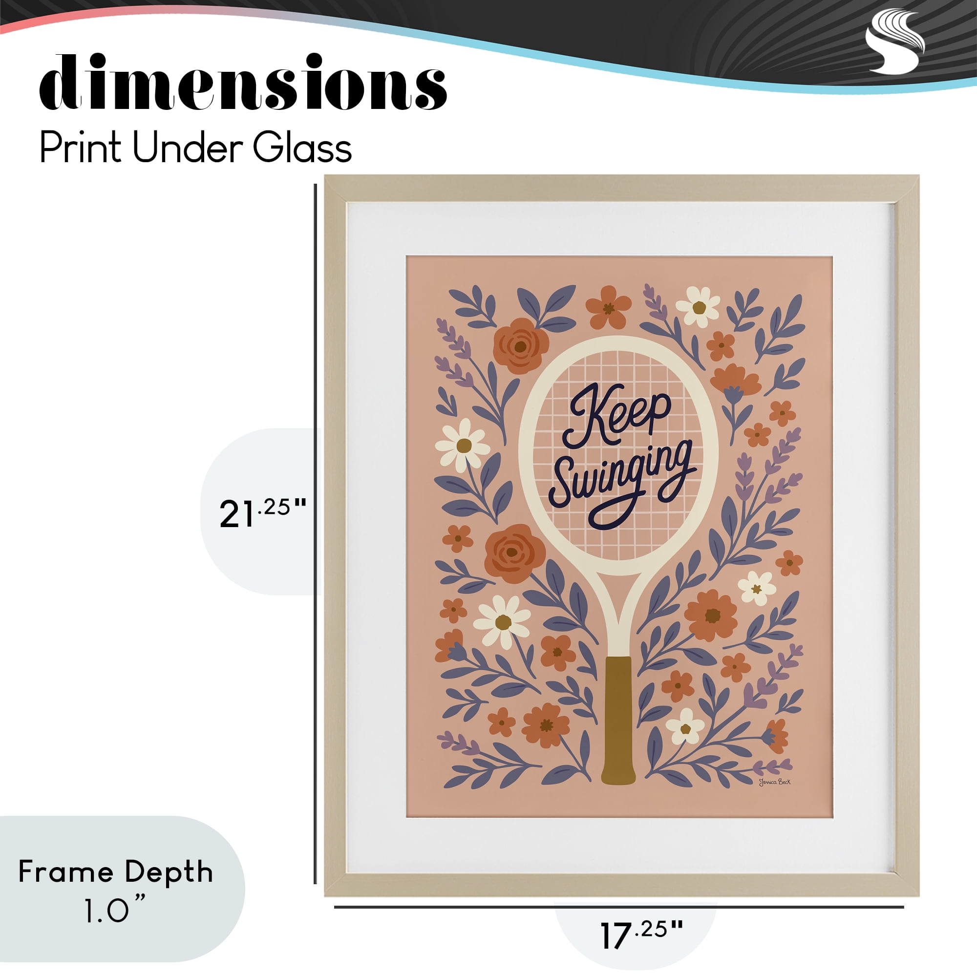 Stupell Industries Keep Swinging Floral Tennis Birch Framed Print Under Glass, design by Jessica Beck