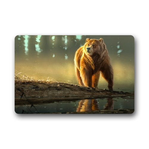 WinHome Night Grizzly Bear Animal Doormat Floor Mats Rugs Outdoors/Indoor Doormat Size 23.6x15.7 inches