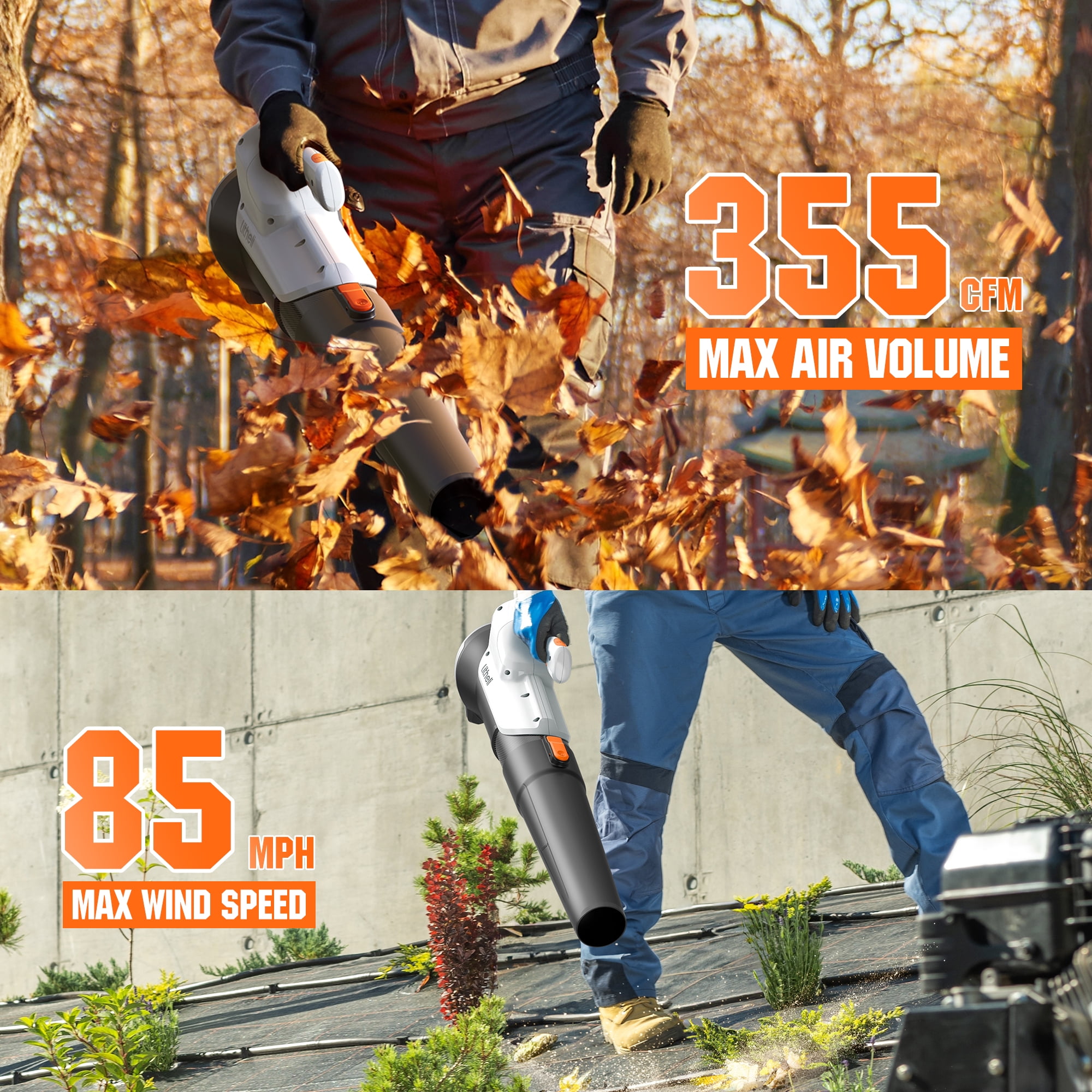 Litheli 20V Leaf Blower Cordless 2×2.0Ah Dual Battery Powered, 350CFM/85MPH & 2 Speed Levels, Handheld Electric Blower for Lawn Care, Patio, Dust, Blowing Leaves with 2 Batteries Included
