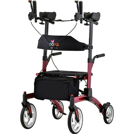 NOVA Medical Dragon Fold n’ Go Rise UP Rollator Upright Rolling Walker Red