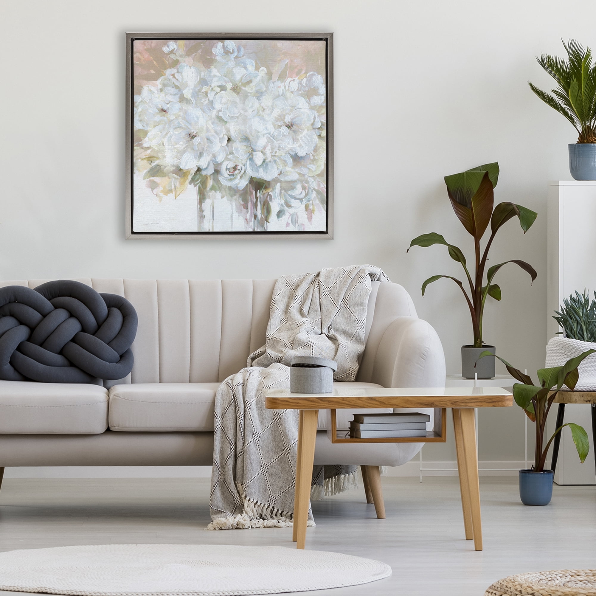 Stupell Industries Soft White Bouquet Serenity Gray Framed Floater Canvas Wall Art, design by Carol Robinson