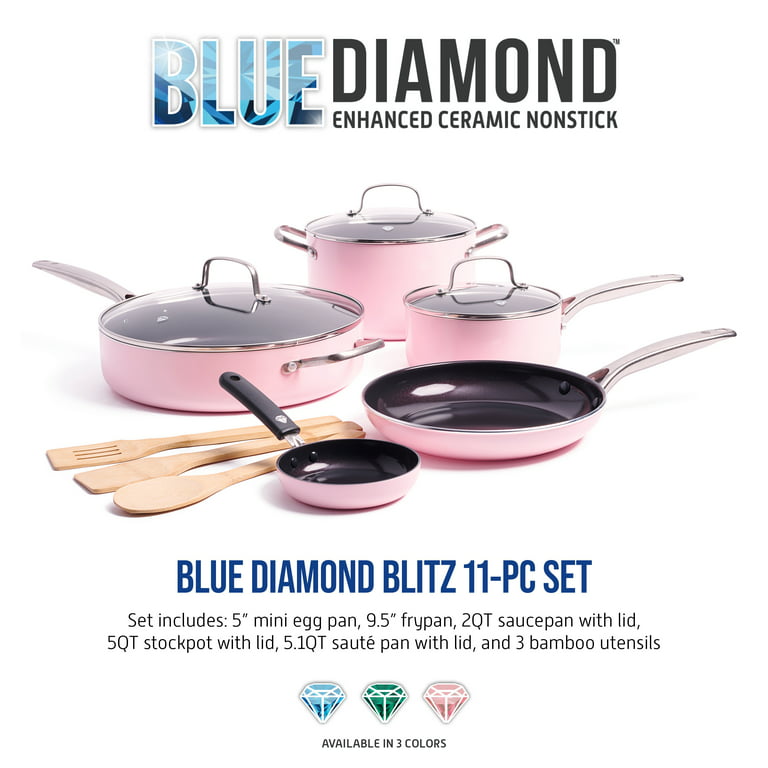 Blue Diamond, Pink Limited Edition Nonstick Ceramic 11-Piece Cookware Set -  Walmart.com