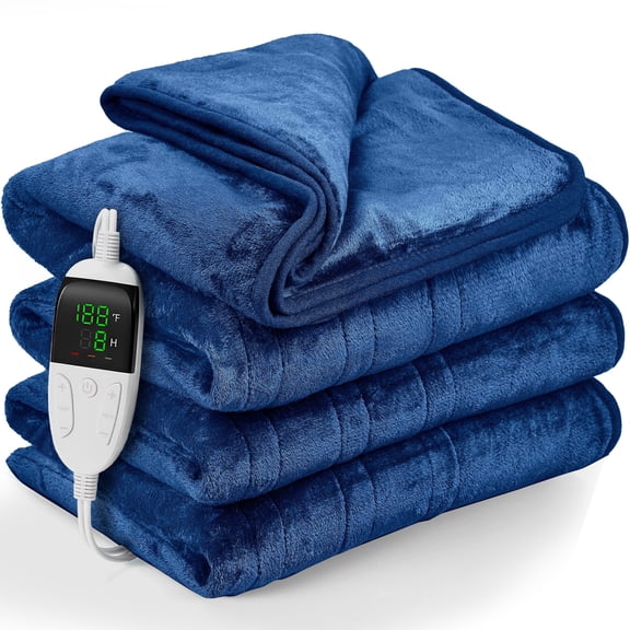 VECUKTY 50" x 60" Electric Throw Heated Blanket with 6 Heating Levels & 2-10H Auto-off, Machine Washable Double sided Flannel, Blue