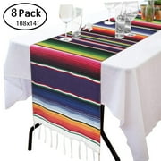 8Pack Mexican Serape Table Runner 108 X 14 - Fringe Cotton Table Runner For Mexican Party Wedding Decorations