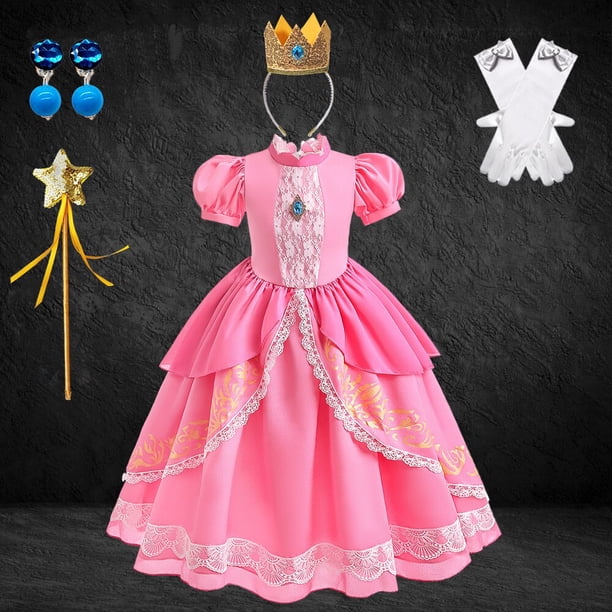 Vestido de princesa Peach para fiesta de cumpleaños de niñas, Vestido largo de encaje de manga abullonada rosa para baile de graduación, disfraz de Aurora para Halloween Fivean unisex