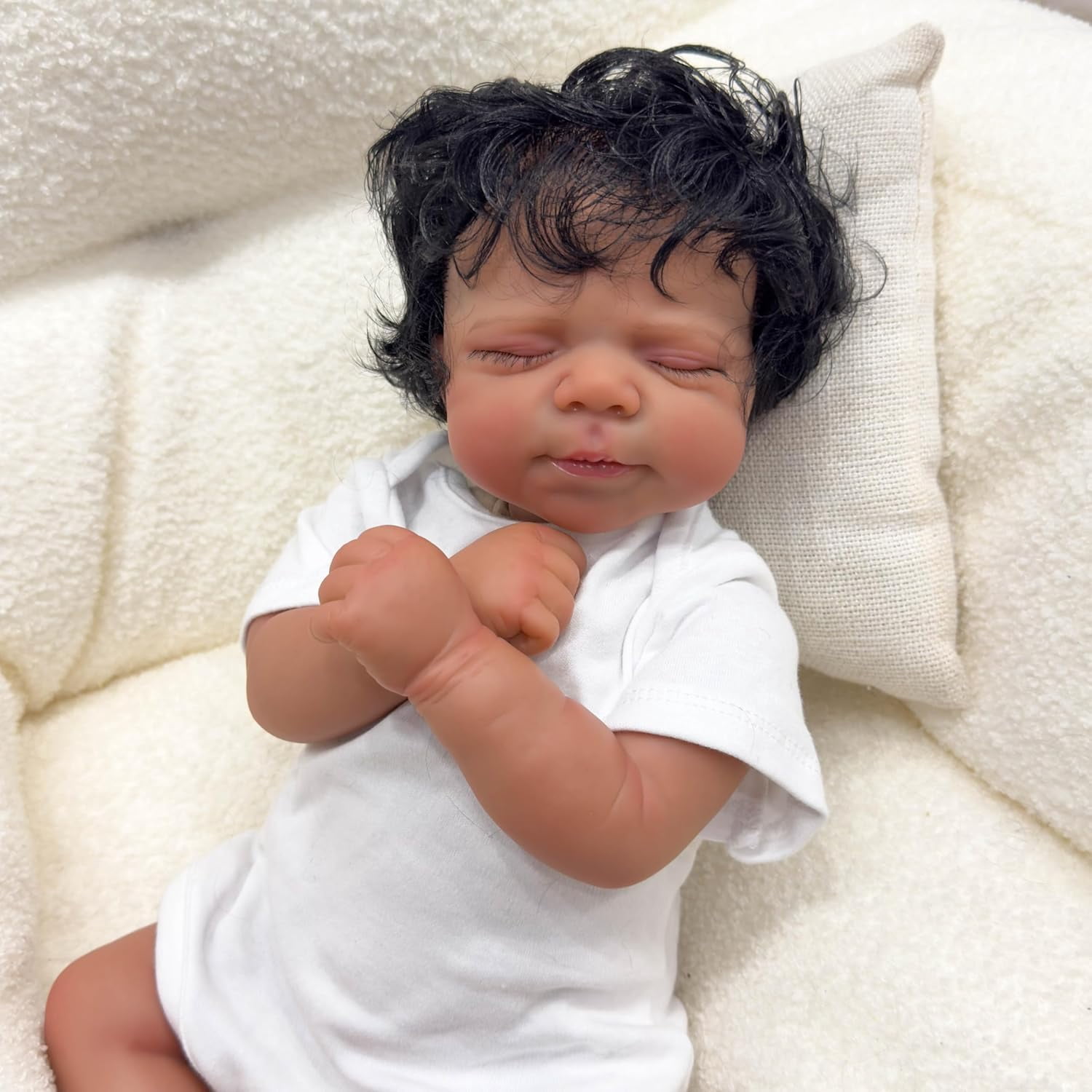 18inch Sleeping Baby Pascale Reborn Baby Dolls with Dark Skin African American Black Doll Handmade Art Baby Dolls