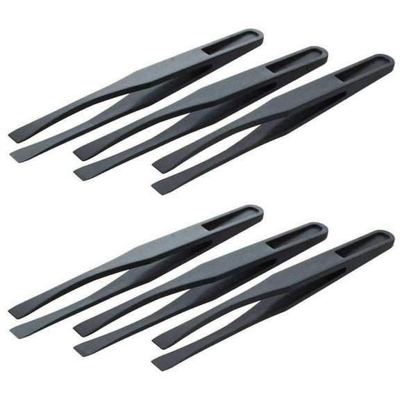 115mm Tip Black Plastic Anti-Static Tweezers 6 Pcs