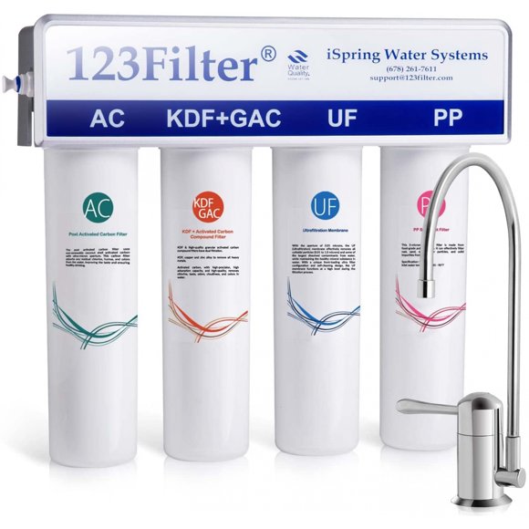 iSpring CU-A4 0.01μm Ultra-Filtration Under Sink Water Filter System, Tankless 4-Stage High Capacity, Remove 99.99% Contaminants, Quick Filter Change with Brushed Nickel Faucet, White