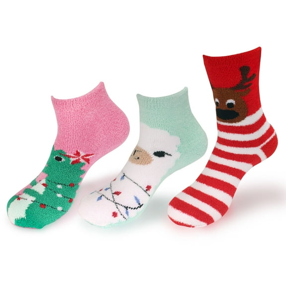 Women's Christmas Super Soft Cozy Warm Fuzzy Socks - 3 Pairs - Asst B