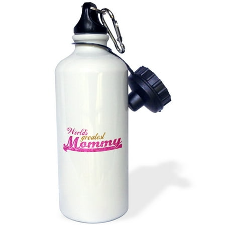 3dRose Worlds Greatest Mommy - hot pink and gold text - Best great mom - good for Mothers day appreciation, Sports Water Bottle,