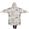thumbnail image 2 of Oversized Wearable Blanket Hoodie,White Boho Bohemia Rainbows Suns Clouds Pattern Sherpa Blanket Hoodie with Super Pockets,Super Warm Fuzzy Pullover for Women & Men, 2 of 6
