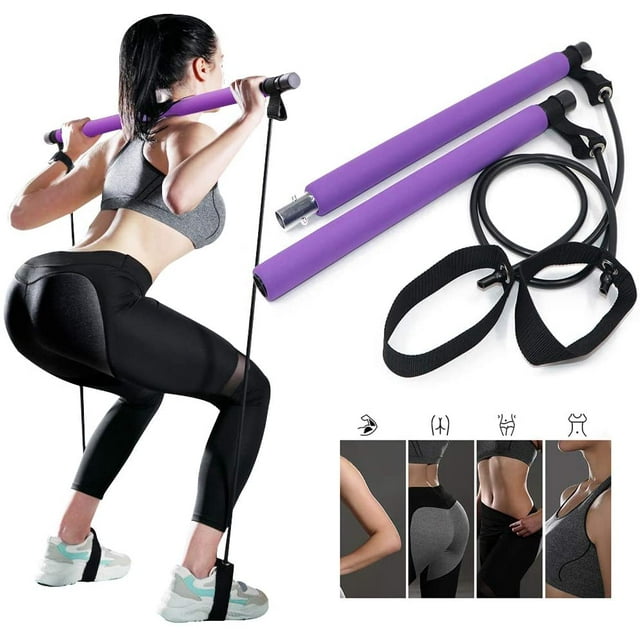 Kit de Barre de Pilates, Kit de Barre de Pilates Multifonctionnel avec Bande de Résistance, Sangles de Pied pour Yoga, Stretch, Entraînement à Domicile