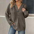 thumbnail image 2 of Wang6 Waffle Button up Hoodies Dress for Womens Loose Fit Solid Hooded Pullovers Sweatshirts Trendy Fall Long Sleeve V Neck Tops Grey M, 2 of 5