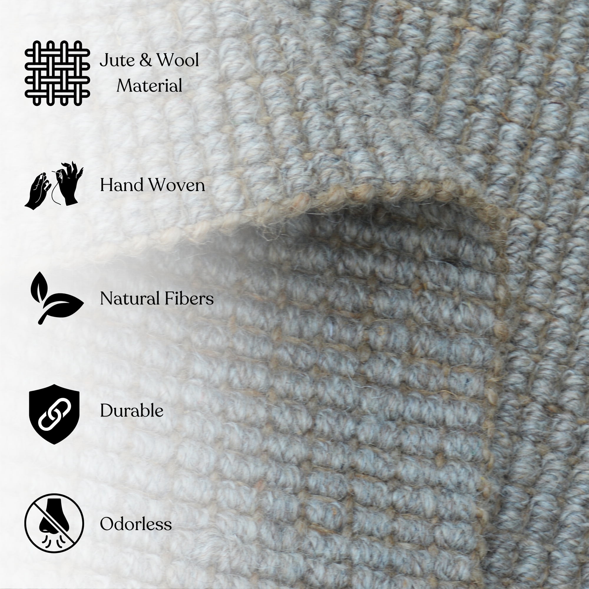 Delara Premium Handwoven Wool and Jute Area Rug, 10' x 14', Natural Boucle, 0.25" Thick, Soft & Durable for Living Room, Bedroom, Entryway