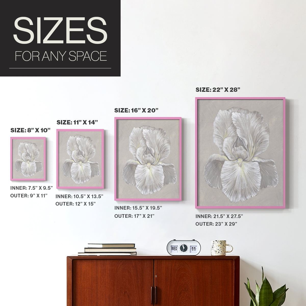White Iris I Framed Print in Pink Solid Wood 11 x 14 Framed Print