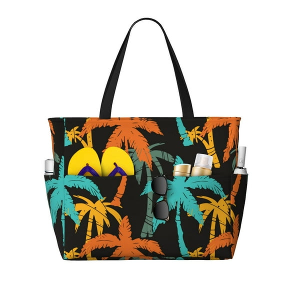 Rocae Palm Trees for Large Women's Waterproof Beach Bag Tote with 7 Pockets Pool Bag for Travel Gym Vacation