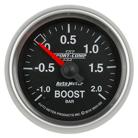 Mechanical Lube Meter Auto Meter 3603-M2 Sport-Comp Ii? Mechanical Boost/vacuum Gauge; 2 1/16 In.; Minus1/plus 2 Bar; Black Dial Face W/fluorescent Red Pointer; Brushedaluminum Bezel; White Led Lighting; ()