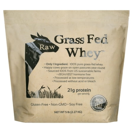Raw Grass Fed Whey 5LB - Happy Healthy Cows  COLD PROCESSED Undenatured 100% Grass Fed Whey Protein Powder  GMO-Free + rBGH Free + Soy Free + Gluten Free  Unflavored  Unsweetened (5 LB