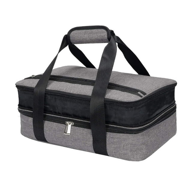 Bolsa de pizza con aislamiento, fácil de limpiar, con asas reforzadas, portátil. Gris