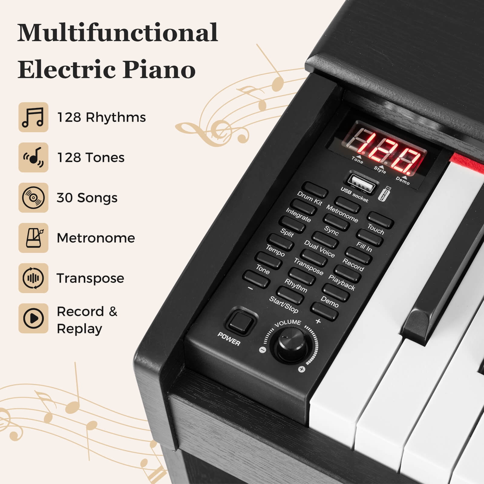 Costway 88-Key Hammer Action Weighted Keyboard Electric Piano with  Stand & Triple Pedals