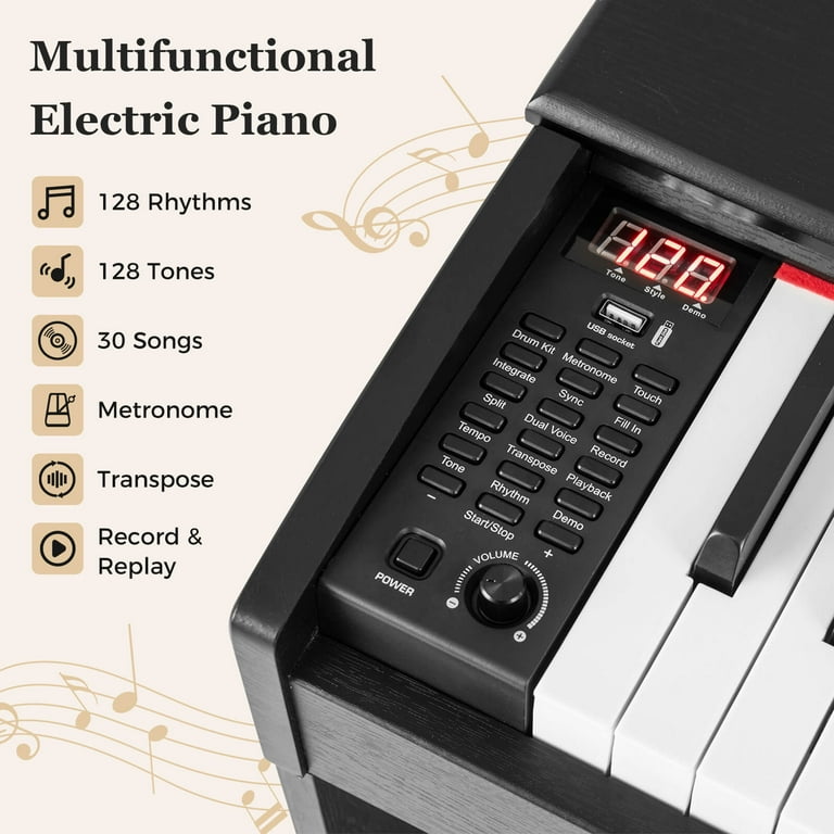 COSTWAY 88 Keys Keyboard for Kids, Digital Keyboard, Electric Piano, 128 Rhythms, 128 Tones, Bluetooth Speaker, 20 Demo Suitable for Kids and Adults (Black