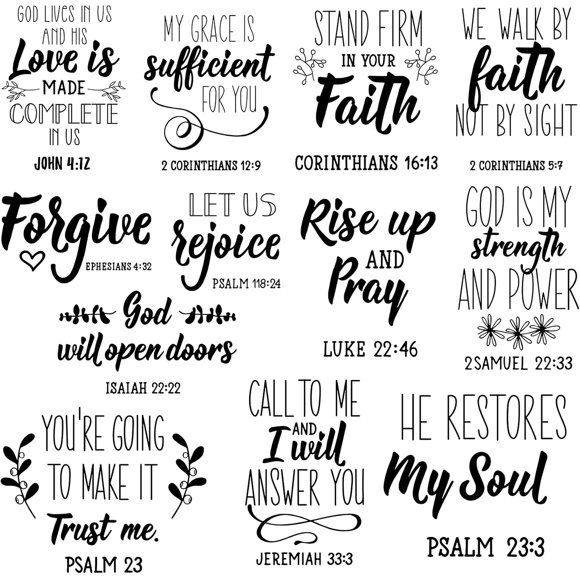 Sabary 12 Pcs Bible Verse Wall Decals Stickers Religious Scripture Wall Art Decor Inspirational Quotes Christian Peel and Stick Motivational Decor for Bedroom Living Room(Vintage Style)