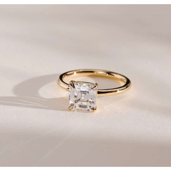 vylahjewellery Brilliant Asscher Cut Diamond Solitaire Wedding Anniversary Ring 18K Vermeil Yellow Gold Valentine's Day Gift Ring Elegant Moissanite Engagement Women Ring