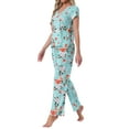 thumbnail image 4 of Pijamas para mujeres INSPIRE CHIC, camiseta de cuello en V de manga corta con pantalones de tiro ajustable, conjuntos de lounge impresos con bolsillos M azul floral, 4 of 5