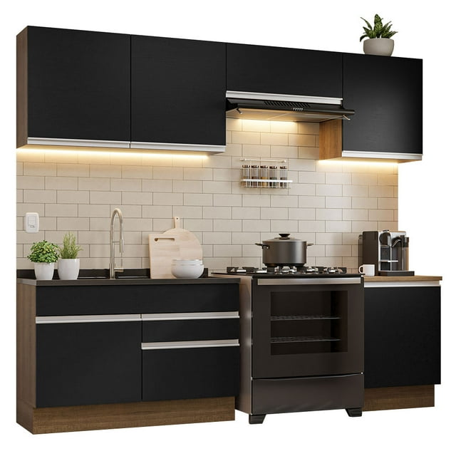 Cocina Integral Glamy Madesa 260cm - Marrón/Negro