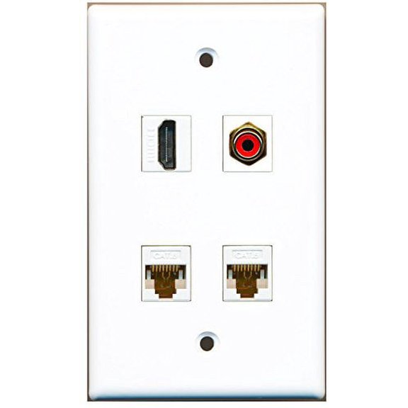 RiteAV - 1 Port HDMI 1 Port RCA Red 2 Port Cat6 Ethernet White Wall Plate
