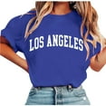 thumbnail image 2 of Hfnxid Womens Top Fashion Graphic Short Sleeve Shirt Loose Fit Crewneck Letter Print Blouse Casual Lightweight Regular T-Shirt Blue M, 2 of 6
