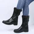 thumbnail image 2 of Oyedens Women's Mid Calf Boots Vintage Casual Leather Low Heels Winter Fall Short Boots Women, 2 of 5