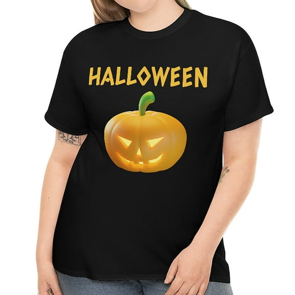 Pumpkin Halloween Shirts for Women Plus Size 1X 2X 3X 4X 5X Cute Pumpkin Halloween Costumes for Plus Size Women