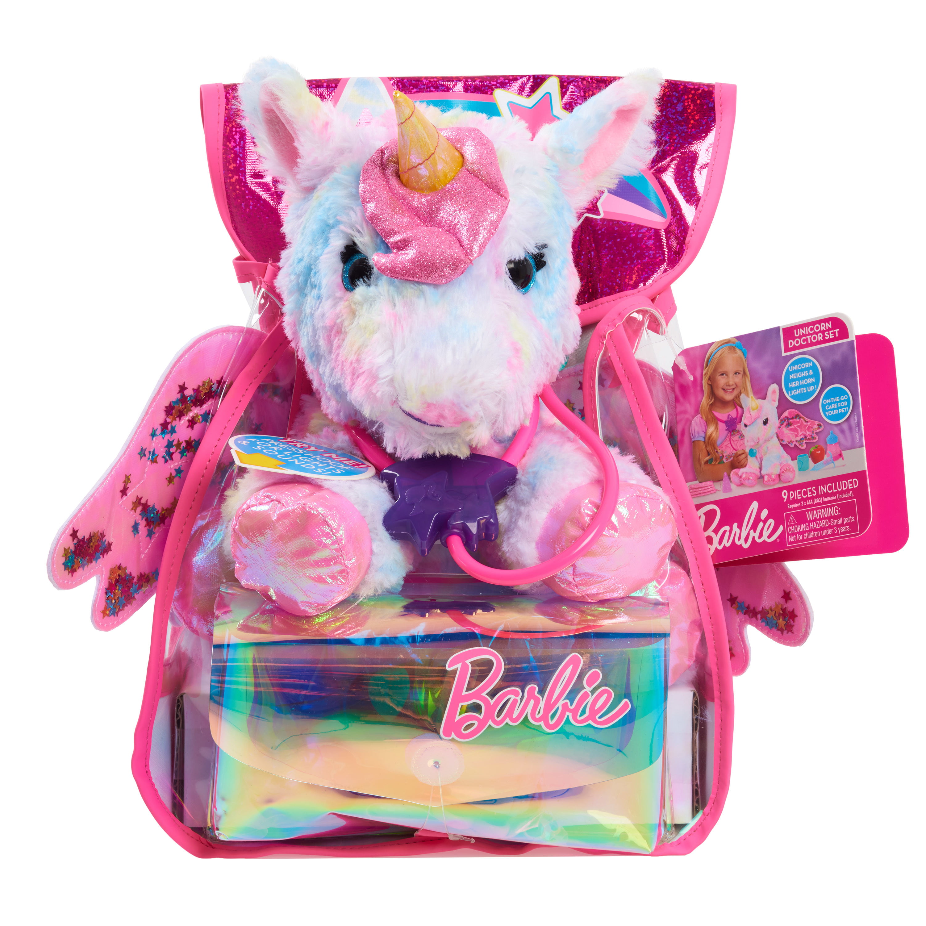 Just Play Barbie Dreamtopia Unicorn Doctor, Interactive Lights and Sounds  Plush with Backpack, Kids Toys for Ages 3 up