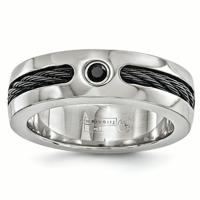 Edward Mirell Titanium Cable&Black Spinel w/Sterling Silver Bezel 7mm Band Size 13