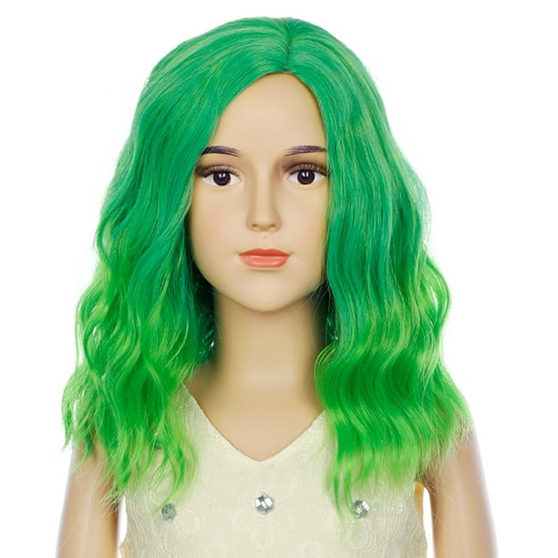 RightOn Green Wig Child Kids Wig Short Wavy Curly Bob Wigs Green ombre Wigs  for Halloween Costume Cosplay 