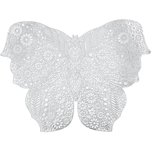 Butterfly Shape Pressed Vinyl Placemats, Non-Slip Washable Metallic Table Mats, Hollow Wedding Accent Centerpiece Placemat for Dining Table Kitchen Decor