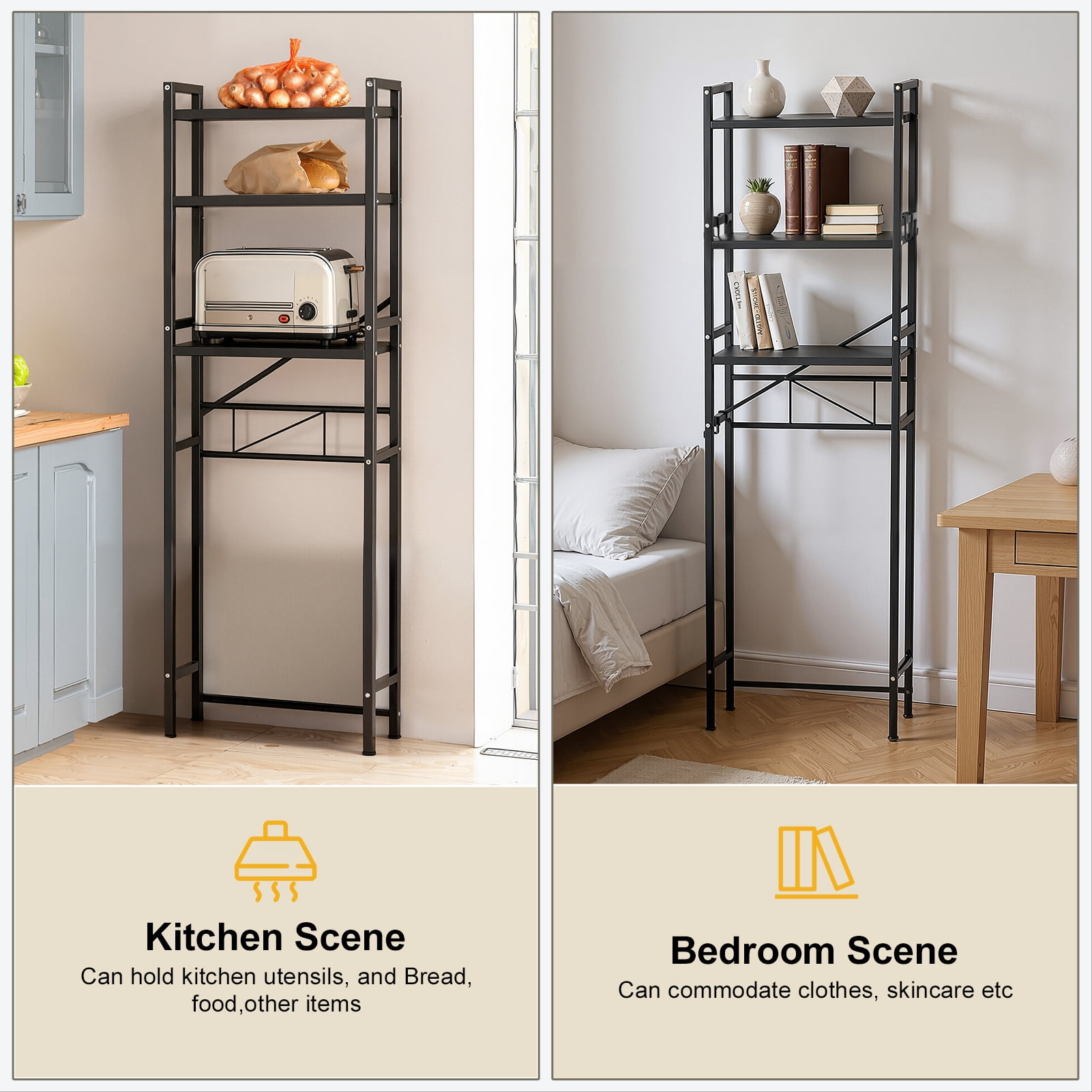 Demete 3 Tier Over The Toilet Storage Shelf, Freestanding Carbon Steel Bathroom Organizer Rack, Adjustable Space Saving Storage 19.69 x 7.87 x 64.96 inch