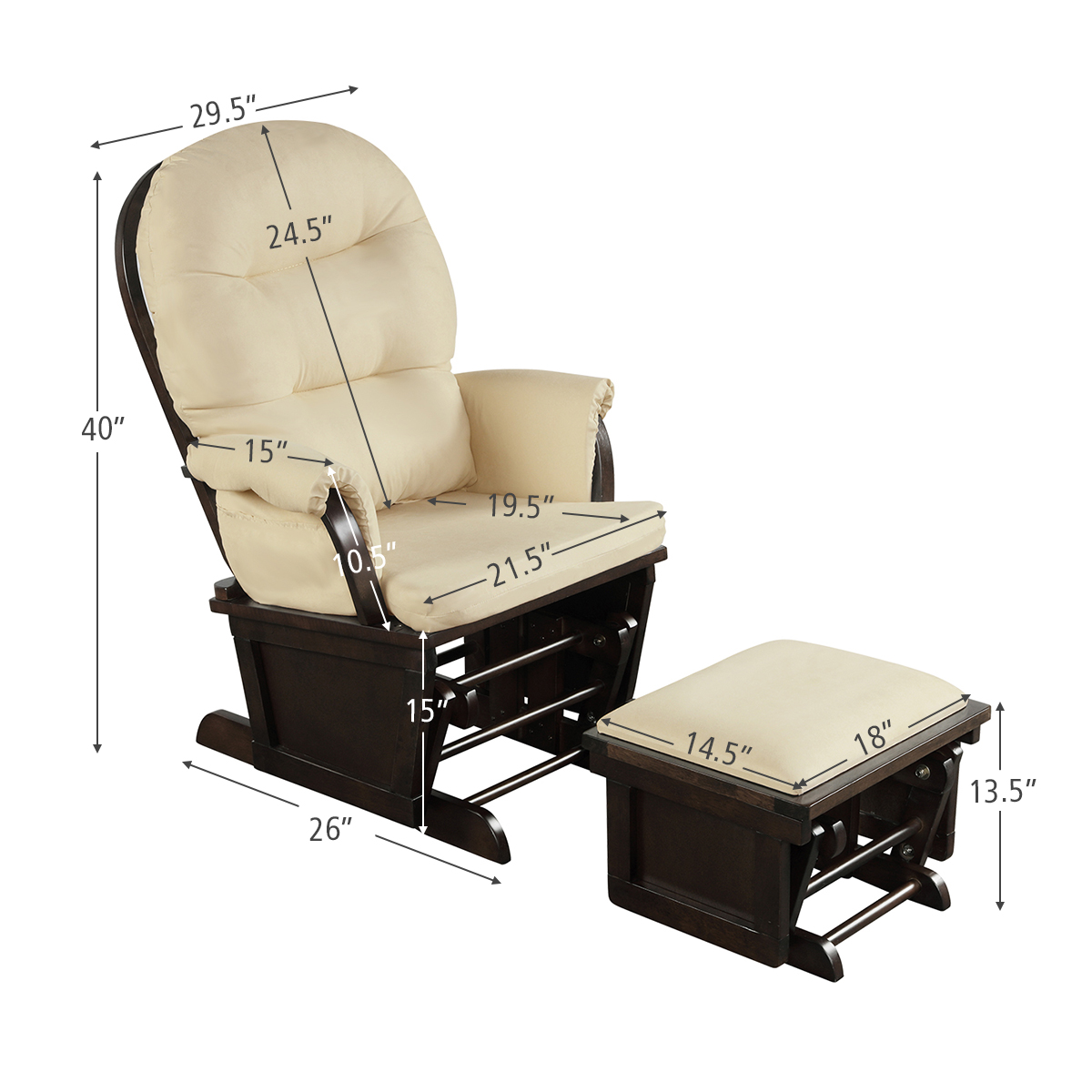 Topbuy Ergonomic Rocking Chair Baby Nursery Chair Glider with Ottoman Light Beige