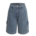 thumbnail image 5 of Jeans Cargo Shorts for Women Solid Color Washed Denim High Waist Casual Bottoms Cropped Pants Summer With Pockets, 5 of 7