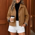 thumbnail image 5 of Womens Cropped Trench Coat Lapel Button Down Lightweight Short Casual Jacket With Plaid Lining, 2XL, 5 of 9