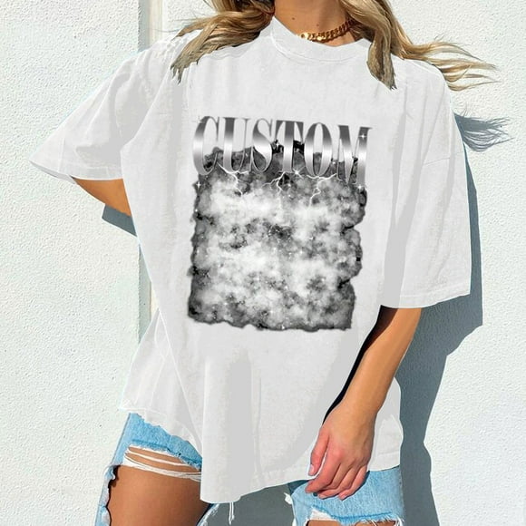 WILLBEST Womens T Shirts Loose Fit Personalised T Shirts Custom with Face Photos Text In Plus Size Casual Crew Neck Overcut Shoulders Loose Hoodies