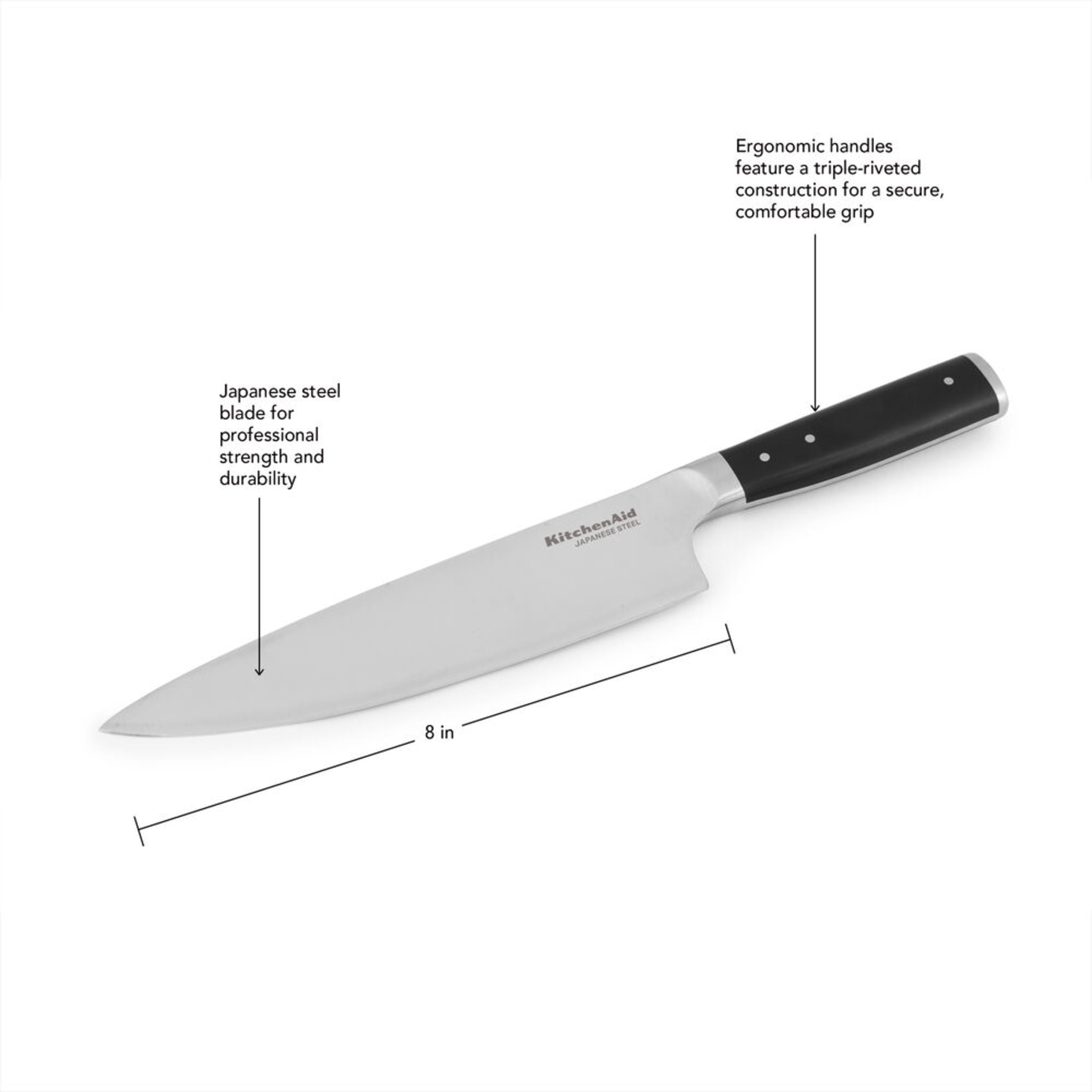 Cooking Knife 8 in - black wood - stainless rivets