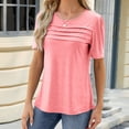 thumbnail image 3 of Womens Short Sleeve Neck Pleated Tshirts Casual Loose Fitting Blouses Tunics Top Tees, 3 of 9
