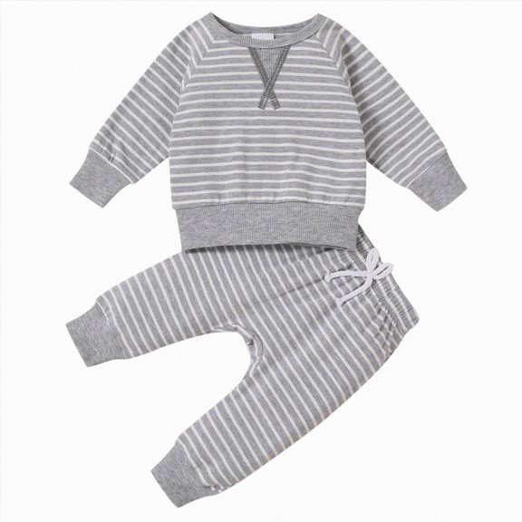 Gibobby Toddler Boys Pajamas Boy Striped Pajamas Set 2-Piece 1t 2t 3t 4t 5t Long Sleeve Soft Sleepwear Soft Fall Winter Pjs for Boys Toddler Boys Clothes,Grey,Size 12-18 Months