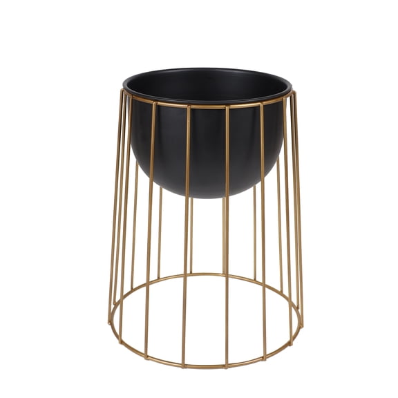 Mainstays Axel 13.5" x 13.5" x 16.25" Round Black and Gold Metal Planter