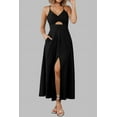 thumbnail image 4 of FreshPretty Women Summer Spaghetti Strap Dress Sleeveless V Neck Cutout Slit Casual Beach Party Maxi Dresses with Pockets, 4 of 7
