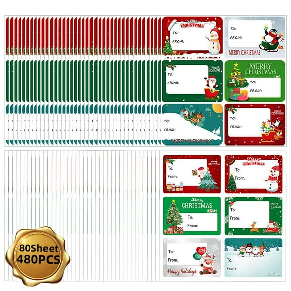 80 PCS Merry Christmas Gift Tags Stickers & Labels Set for Crafts and Scrapbooking